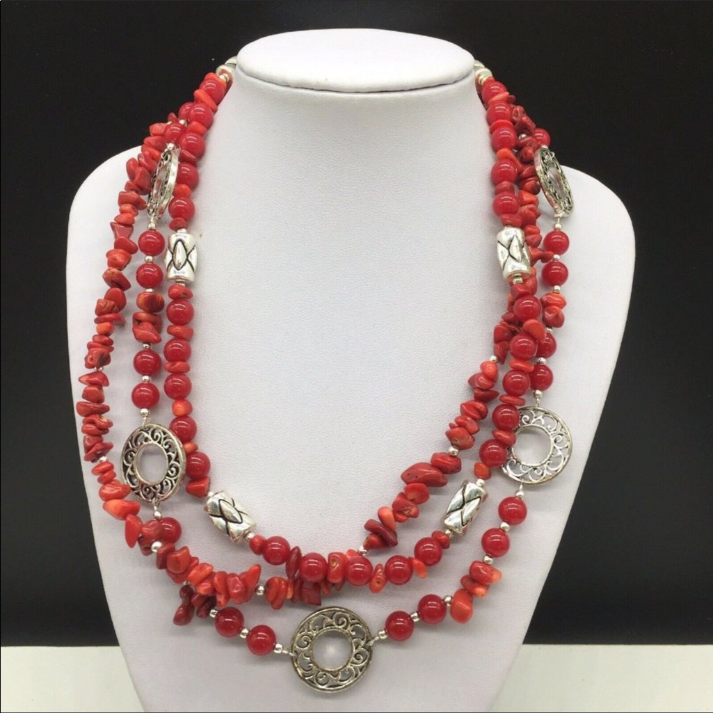 Premier Design 3 Strands Red Stones Silver 16$